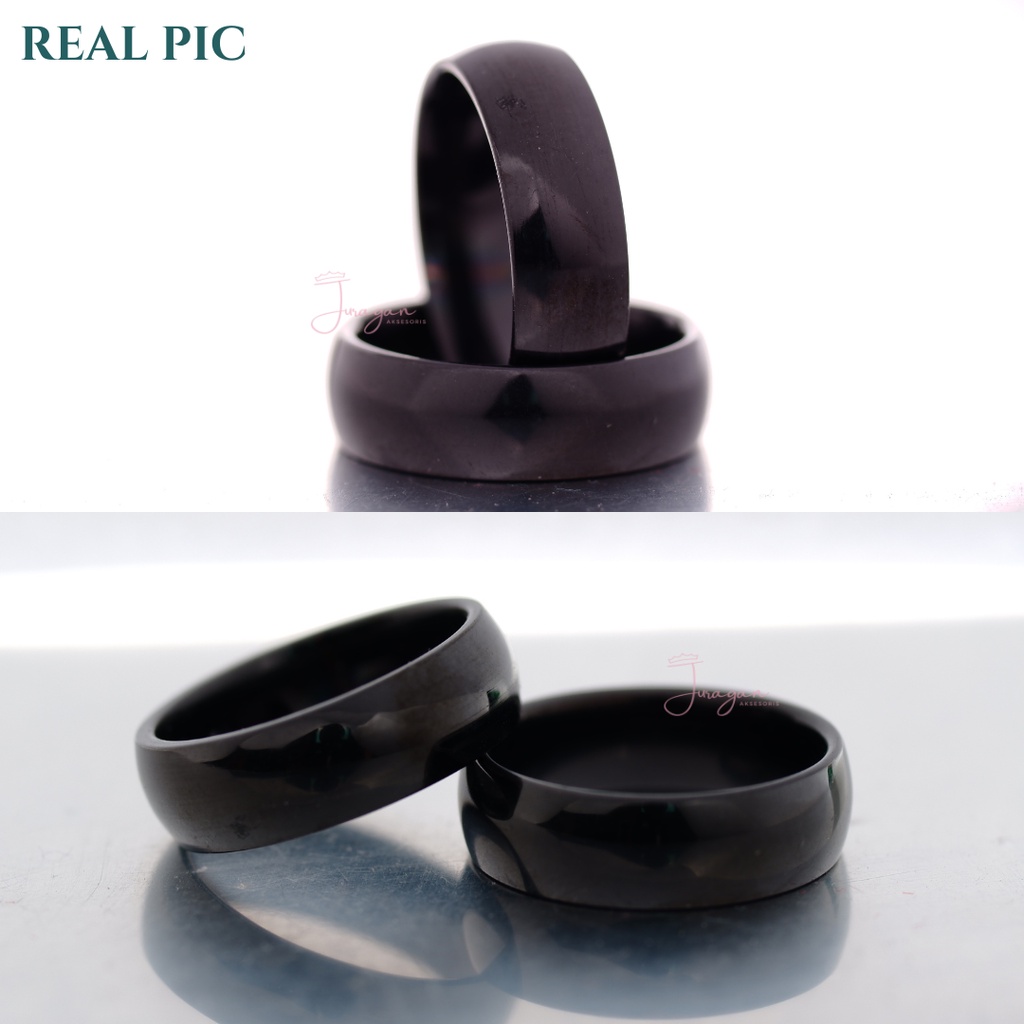 GRATIS CETAK NAMA Simple Black Ring Cincin Couple Titanium M34 Bonus Gelang