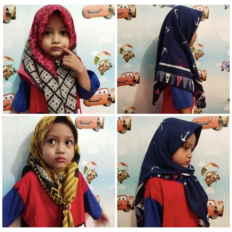 Obral Kerudung Segi Empat Motif  Anak Rijek Halus