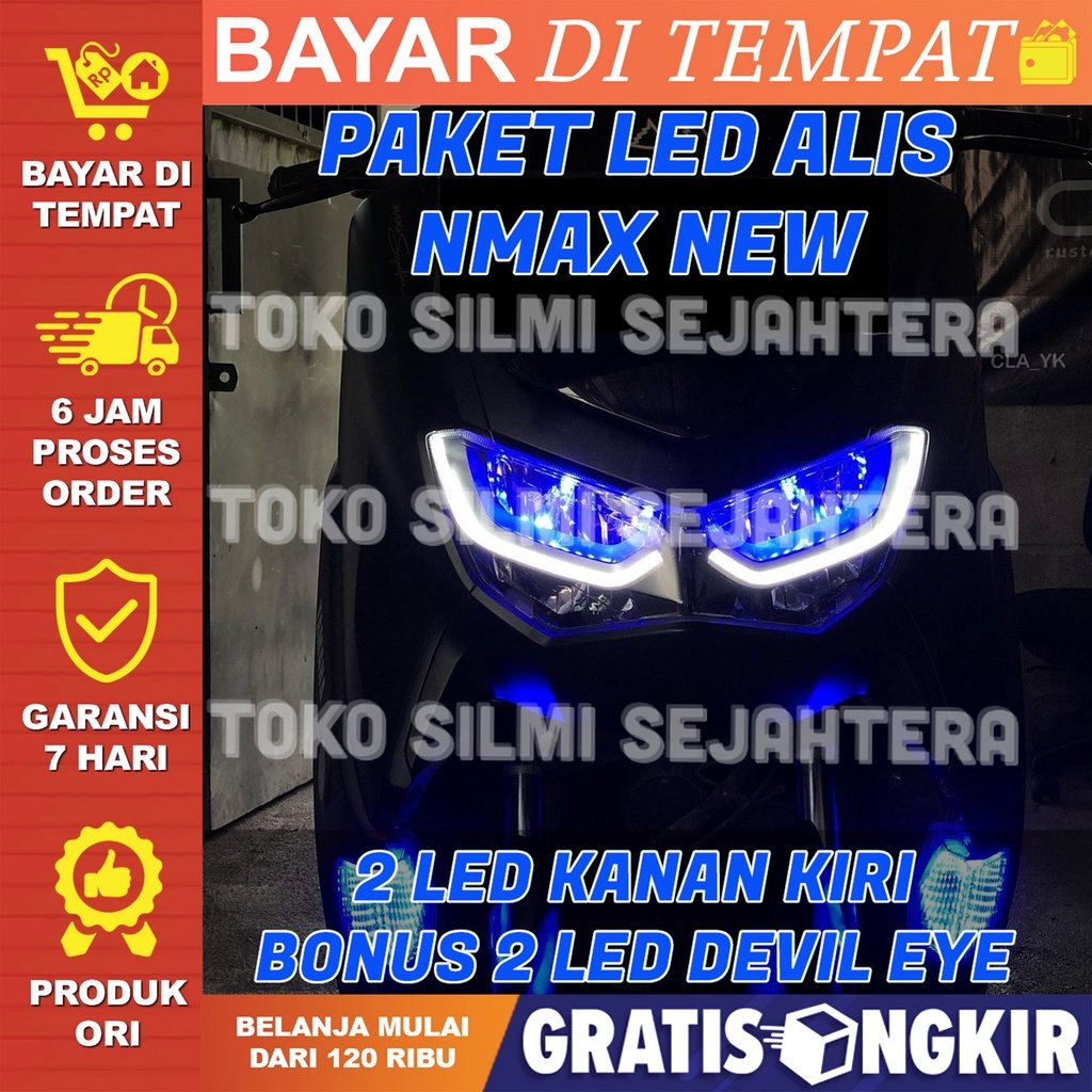 PAKETAN LAMPU ALIS NMAX NEW BONUS DEVIL EYE LAMPU ALIS DRL BONUS DEVIL EYES ALL NEW NMAX 2020 2021 2