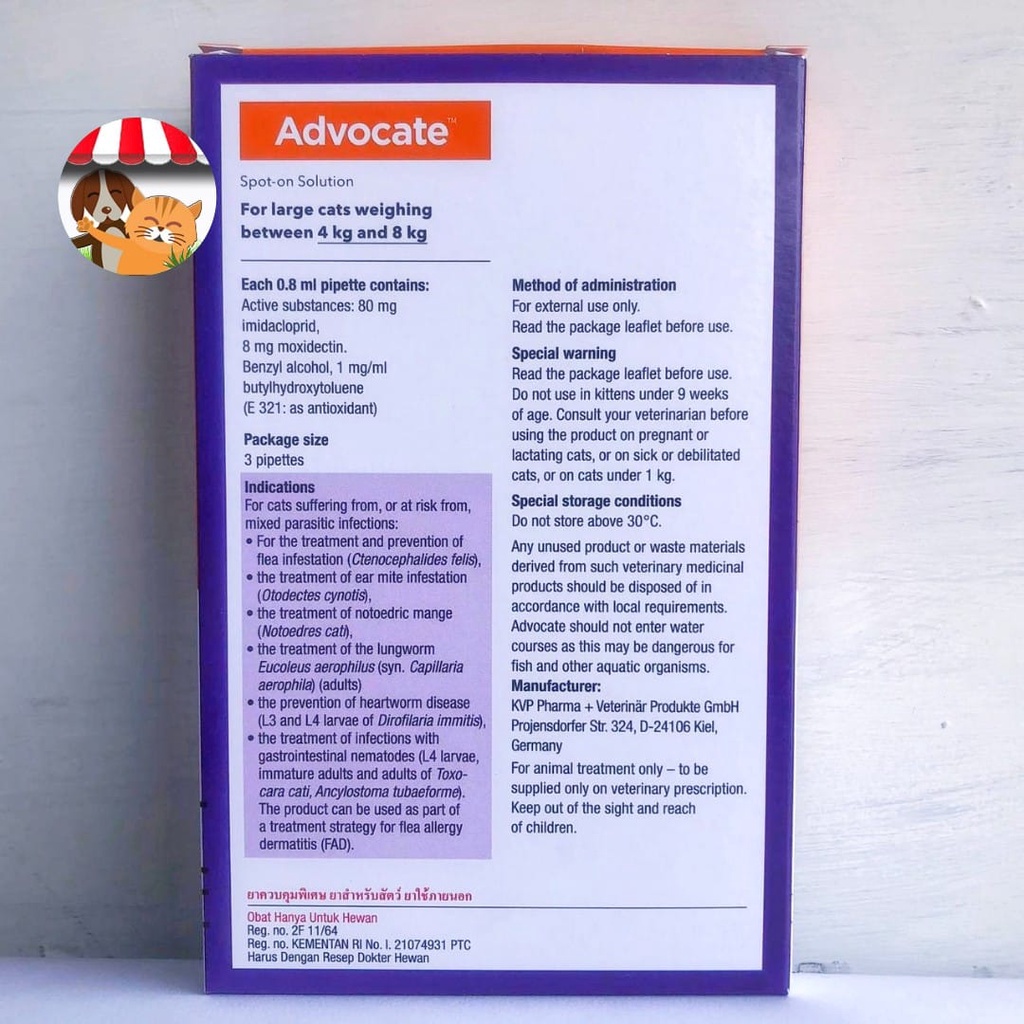 Advocate Cat 4kg-8kg Obat Kutu Kucing Obat Cacing Harga Per tube