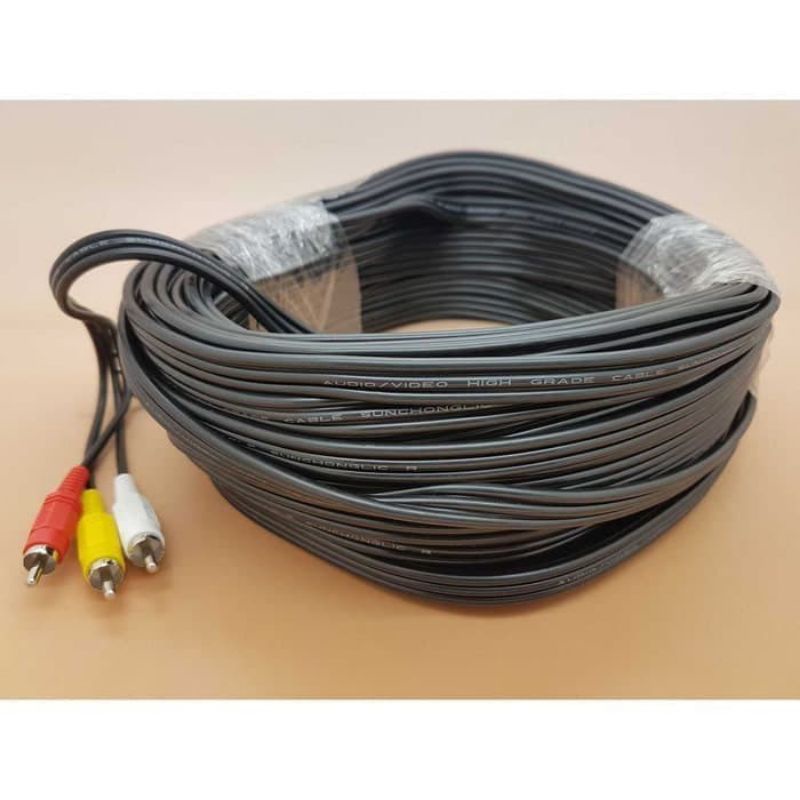 Kabel rca audio video 3-3 15 meter/ jack rca av 3-3 dari dvd ke tv Hitam