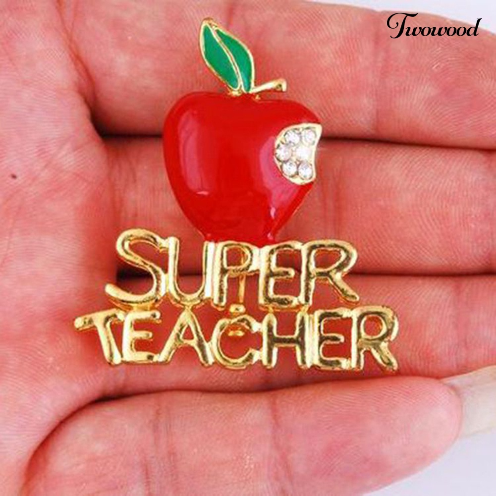 Twowood Bros Pin Apel Super Teacher Hias Berlian Imitasi Untuk Hadiah Natalguru