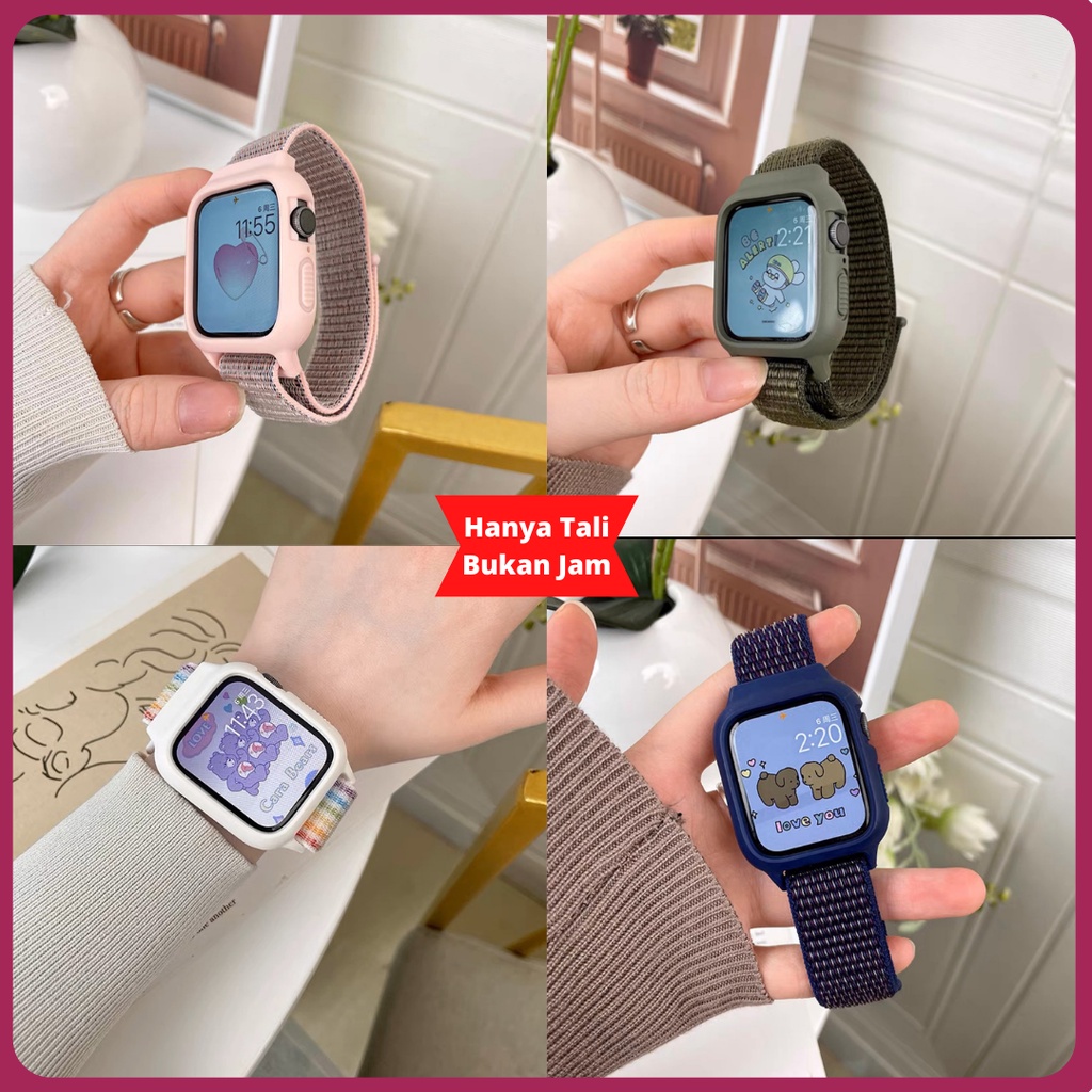 2 in 1 Strap + Case untuk iwatch T500 / T55 / HW / IWO /DT / S20 Seri Smartwatch Nilon Tali Jamtangan