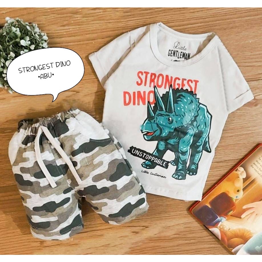 Setelan Baju Bayi Anak Laki-laki Usia 0-6 Bulan Motif Strongest Dino, Big Bros Dan Bon Voyage Atasan Kaos dan Celana