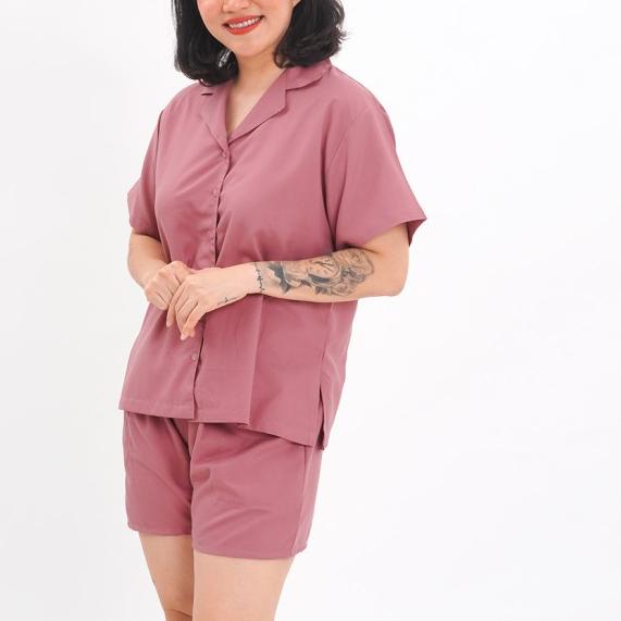 Nyonya Piyama Poly Bamboo Piyama Celana Pendek - Polos Comfy 02 - Dusty Peach,XL