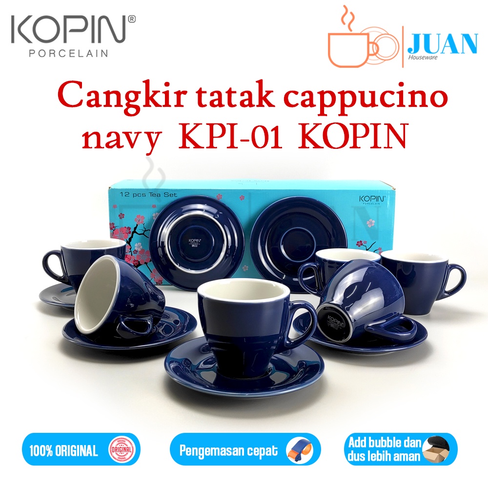Cangkir tatak set cappucino 6 pasang cangkir two tone navy / cappucino cup / coffee set KPI-01 KOPIN