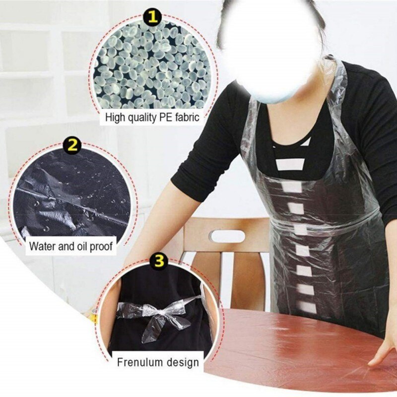 Apron Disposable Clear Material PE Celemek Transparan Plastik Anti Cipratan Minyak Masakan Anti Air Waterproof Greaseproof Transparent Celemek Sekali Pakai Mudah Digunakan Grosir Prakarya Malang