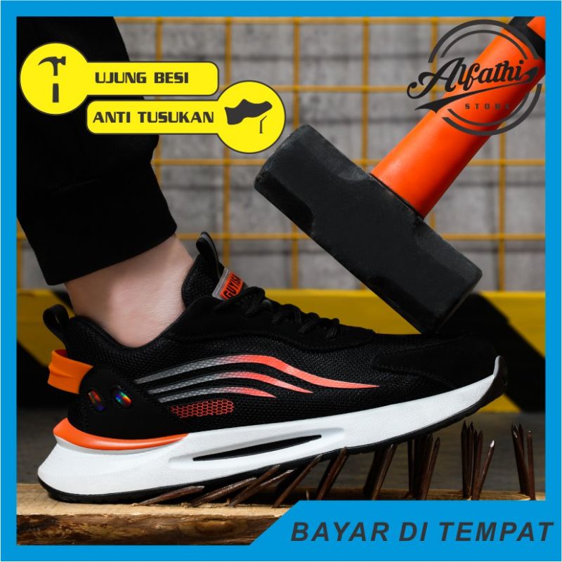 AlFathi Sepatu Safety Sneakers Sport Guyisa New Arrival Line Putih Orange