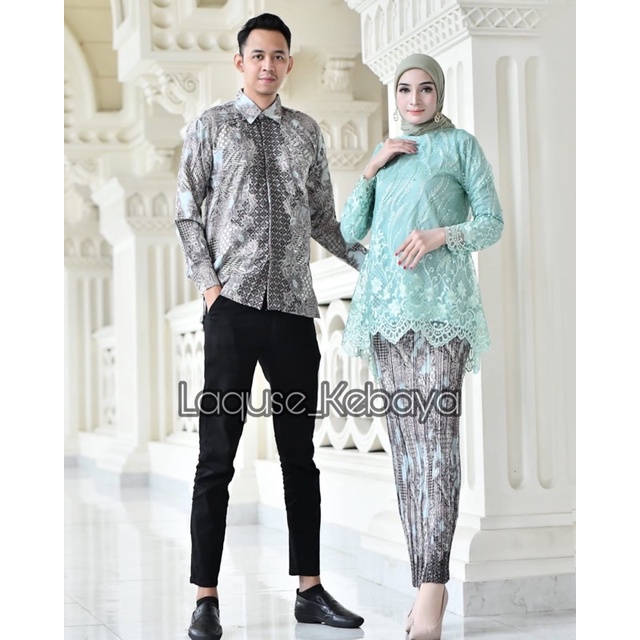 Set Kebaya Couple Kemeja Batik Lengan Panjang Couple Kebaya Tulle Stelan Couple Kondangan Couple Pesta By Laquse Kebayaa