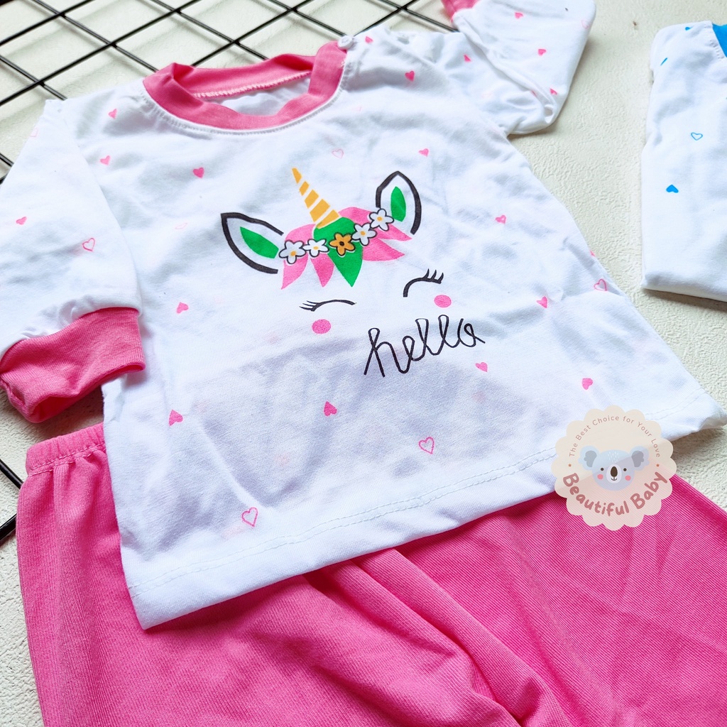 Setelan Piyama Bayi Perempuan 3-12 bulan Motif Unicorn / Setelan Baju Bayi Panjang / Celana Panjang Bayi / Baju Bayi Perempuan / Beautiful Baby Shop