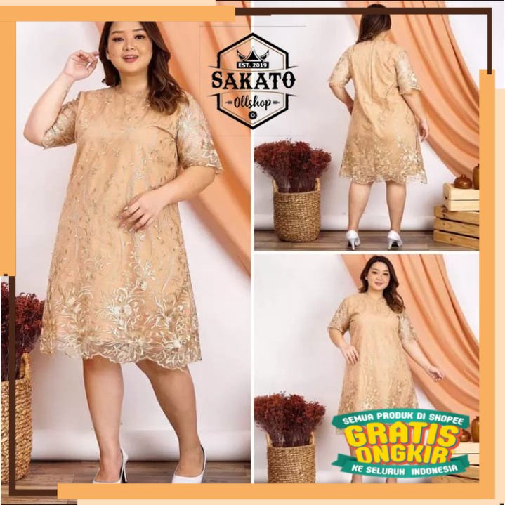 KADO NATAL 2022 Dress Nathali Anya Wanita Kekinian 2021 Brukat Korea Tile XXL Bigsize Jumbo Brukat T