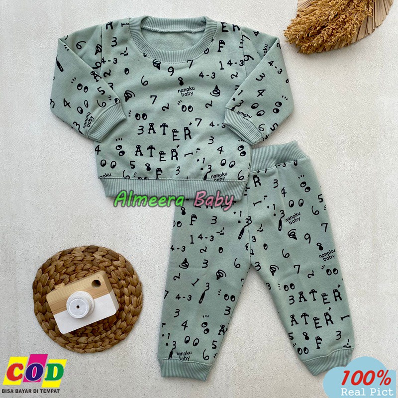 Setelan Baju Bayi Setelan Sweater Bayi Celana Jogger Crewmneck Bayi Usia 3-12 Bulan Almeera Baby an Kids