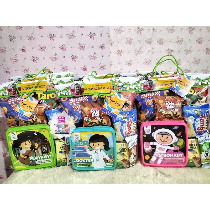 Lunchbox Sekat Profesi || Paket souvenir dan snack ultah || Tepak makan sekat || Bingkisan ultah murah || Hampers snack and souvenir