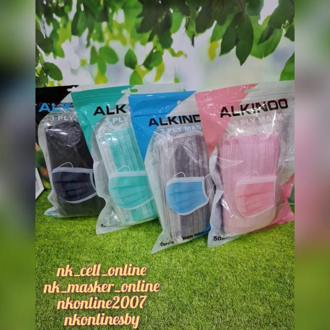masker 3 ply alkindo hitam, abu, pink, hijau, biru hijab 50 pcs t-nkcellonlinesby Buru Order