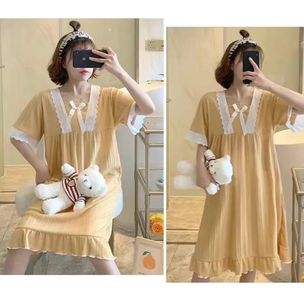 BAJU DASTER KAOS KATUN KEKINIAN MURAH WANITA DEWASA LENGAN PENDEK IMPORT MINI DRESS FASHION PIYAMA B