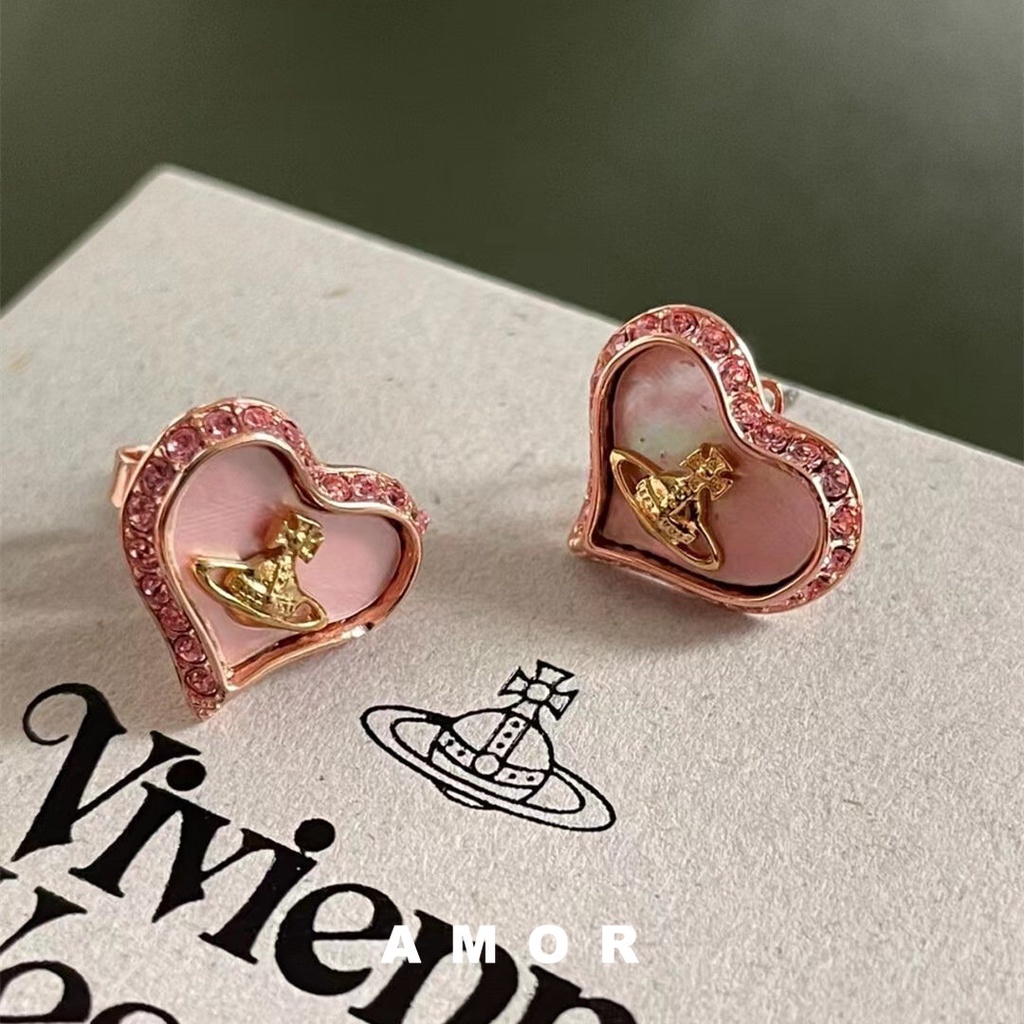 Anting Bentuk Hati Warna Pink Gaya Retro Untuk Wanita