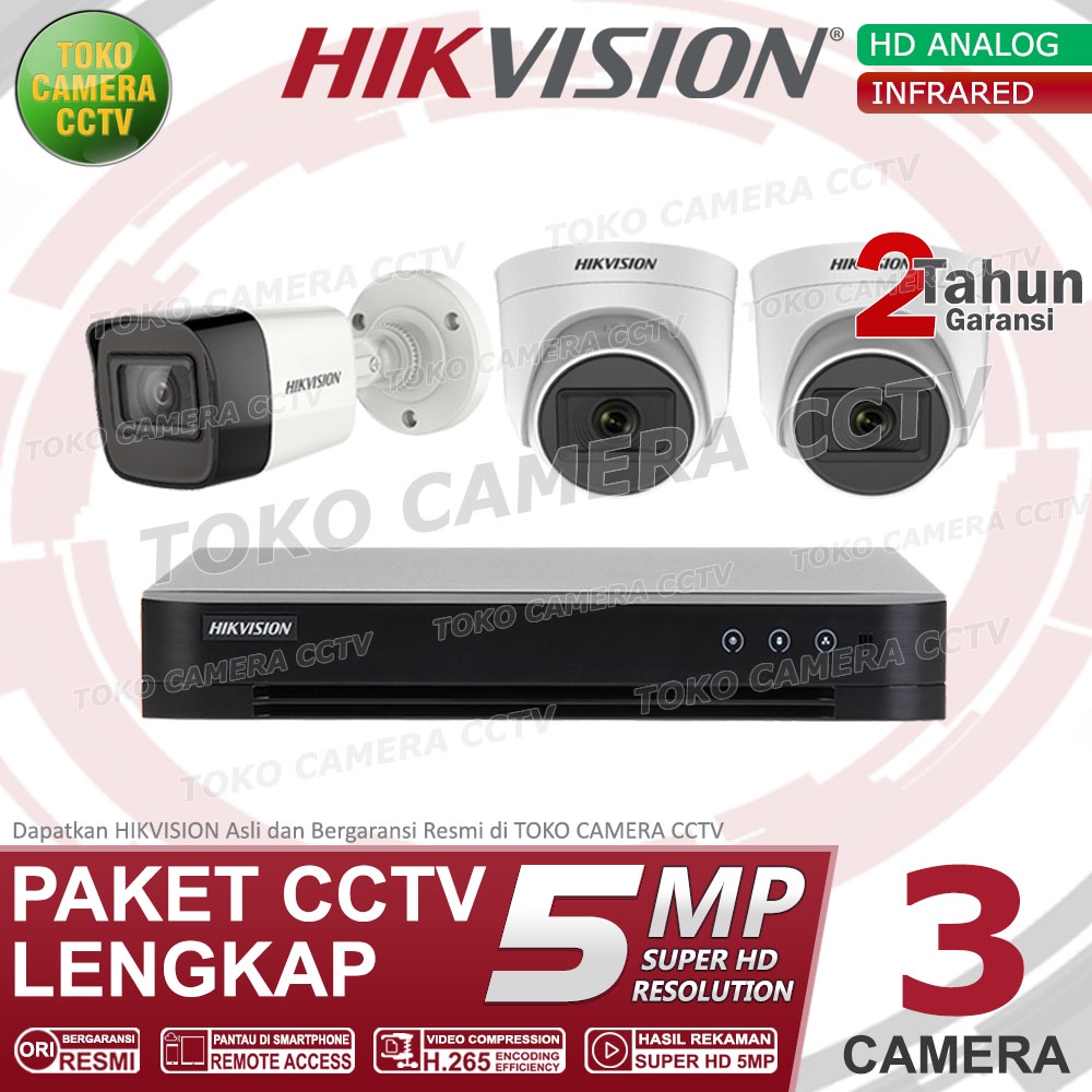 PAKET CCTV HIKVISION 5MP 4 CHANNEL 3CAMERA