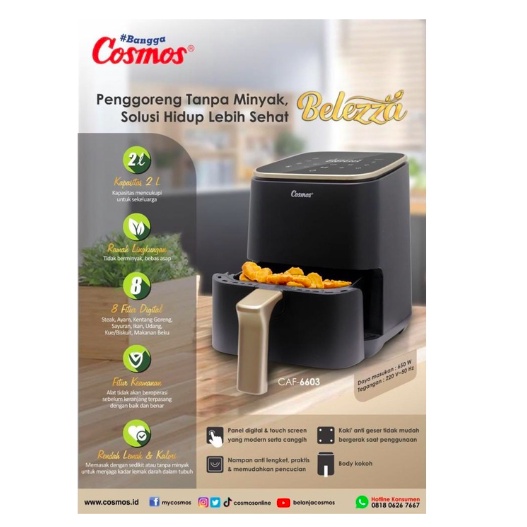[ Cosmos ] Cosmos Digital Air Freyer /  Air Fryer Cosmos CAF-6603 Kapasitas 2Liter! Low Watt