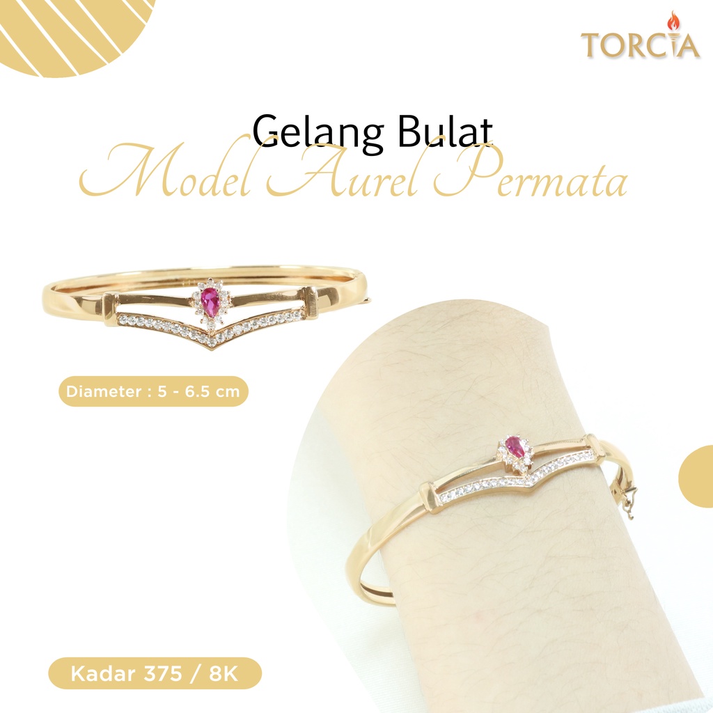 Gelang Bulat Emas Asli Model Aurel Tumpuk Permata Kadar 375 Torcia