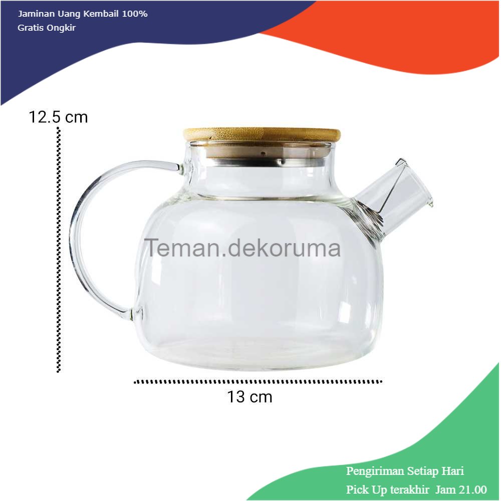 TD - PR One Two Cups Teko Pitcher Teh Chinese Teapot Maker Glass 1L - BR-384