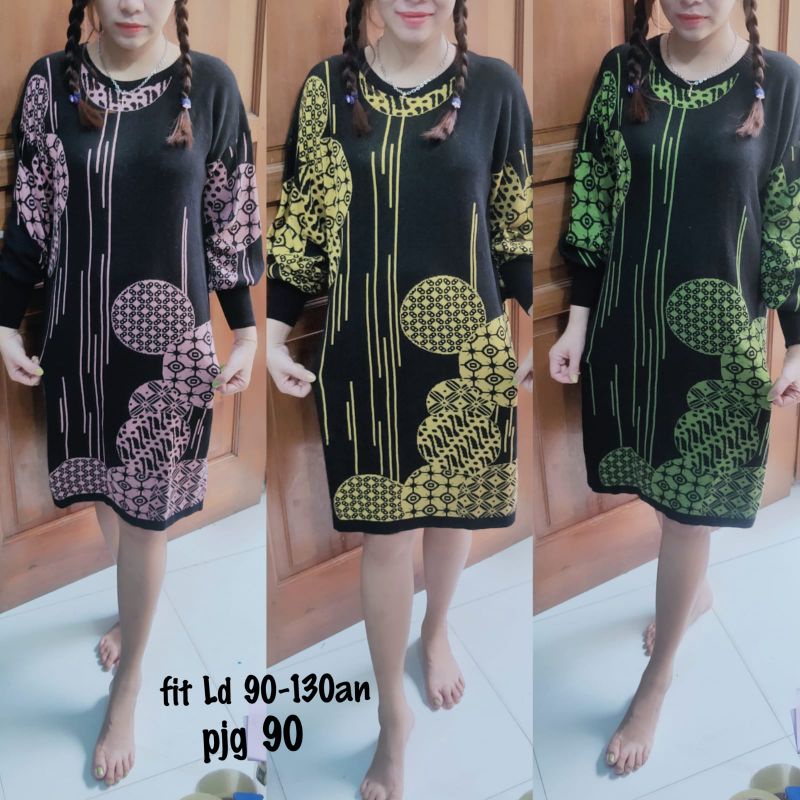 Dress wanita batik tangan balon/tunik wanita rajut lengan balon/tunik muslim real pict