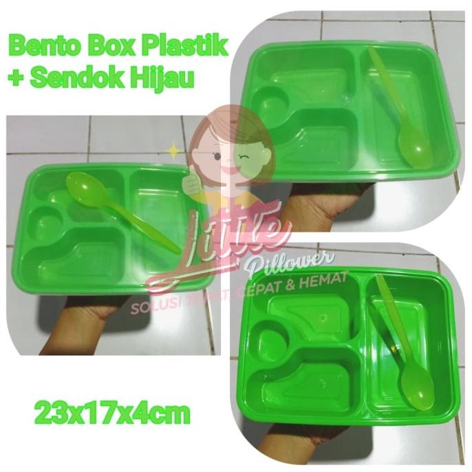 Jual Bento Sendok Plastik Tebal Hijau Lunch Box Plastik Kotak Makan