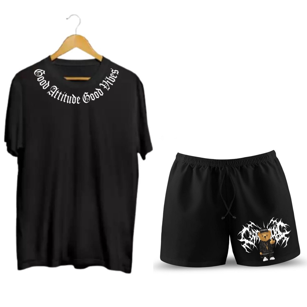 SETELAN DISTRO KAOS DAN BOXER TERBARU BAHAN TEBAL ORYGINALKAOS GOOD ATTITUD GOOD VIBES-GA HITAM BEAR 3
