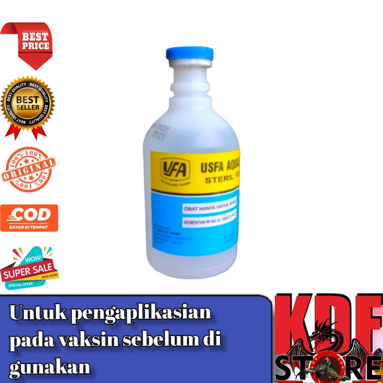 USFA Aquadest Dosis 100 ml Obat Cairan Untuk Melarutkan Vaksin Ayam Bebek Unggas injeksi 100% Stèril