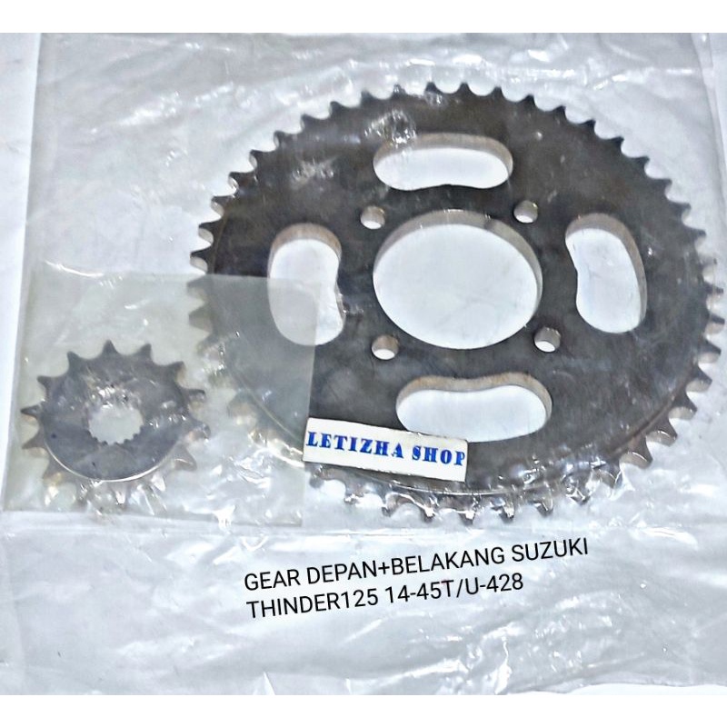 GIR GEAR DEPAN PLUS BELAKANG THUNDER125 14+45//428 GEAR SET DEPAN+BELAKANG SUZUKI THUNDER-125