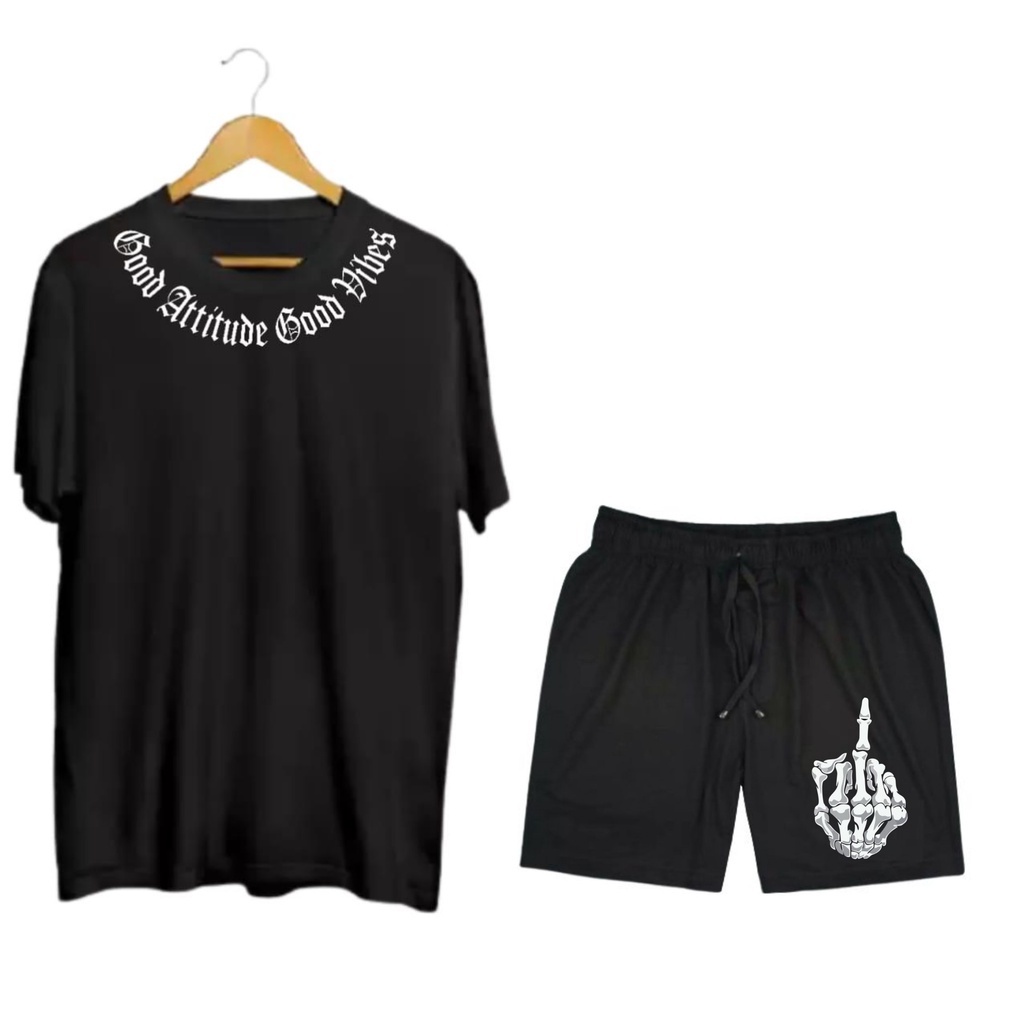 SETELAN DISTRO KAOS DAN BOXER TERBARU BAHAN TEBAL ORYGINALKAOS GOOD ATTITUD GOOD VIBES-GA HITAM FCK