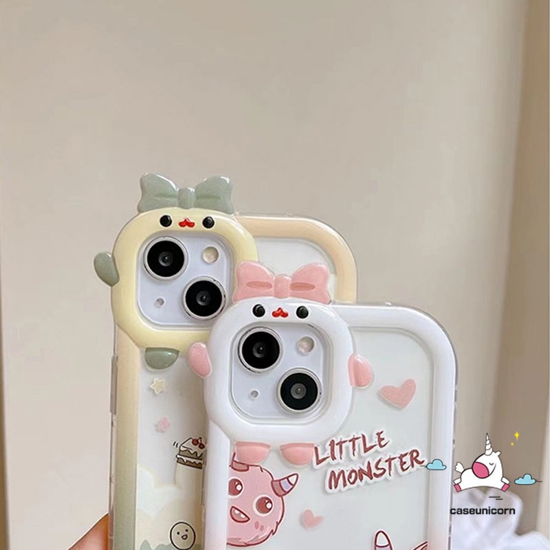 Casing Realme C33 C25Y C12 C15 C21Y C31 C11 C35 C30 C25 C25s C21 C2 C1 C3 C17 8 8i 9 8pro 7 9pro+5 6i 9i 5s 5 7i Kartun Dinosaurus Monster Lucu 3D Bow Little Monster Lensa Soft Case Tempat Kotak Makan