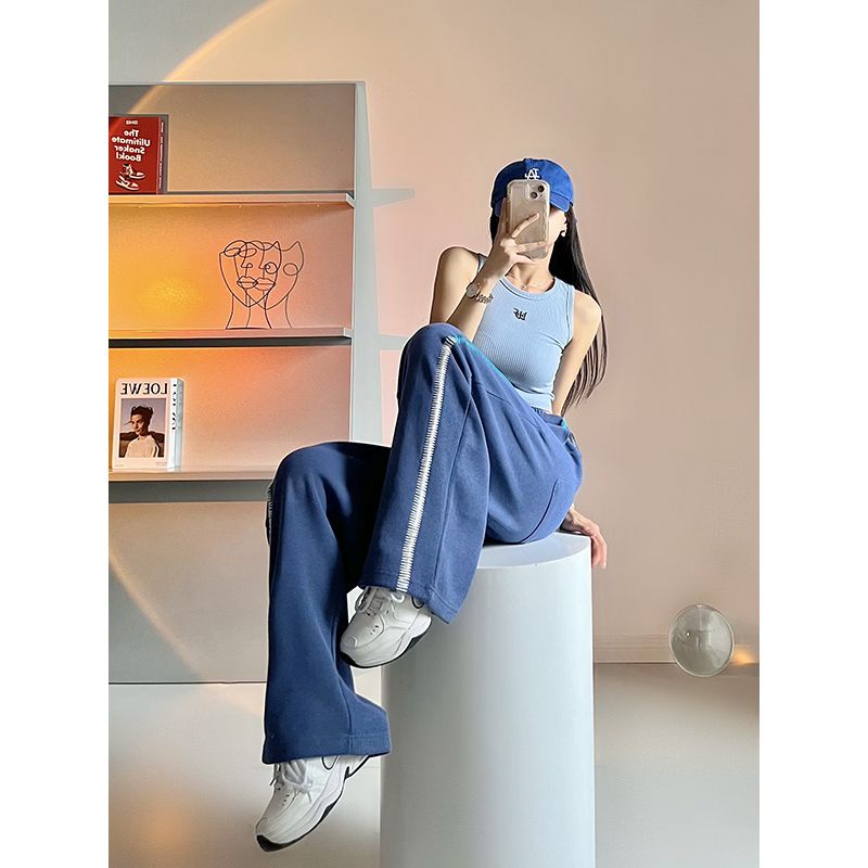 Celana olahraga bergaris warna kontras pria dan wanita bagian tipis musim panas pinggang tinggi leba