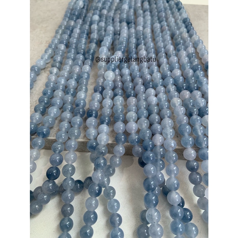 batu 8mm BLUE angelite natural aksesoris biru bahan gelang kalung AKIK