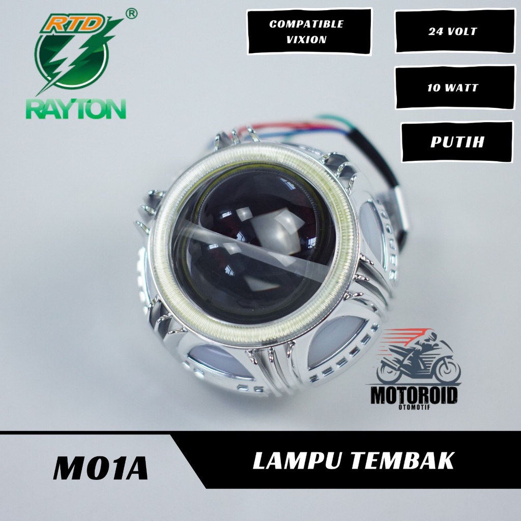 Lampu Projie RTD HI/LOW AE LED RAYTON M01A-H4 RING PROJECTOR H4 KAKI VIXION UNIVERSAL