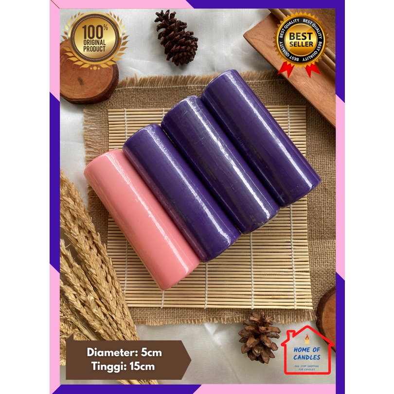 Lilin Adven Pillar Rata 4pcs Ungu Pink / Lilin Doa Adven Misa Natal / D: 5cm T: 15cm