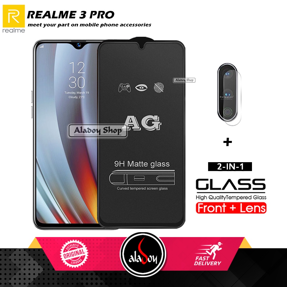 Realme 3 Pro PAKET 2IN1 Tempered Glass Matte Anti Glare Full Layar dan Tempered Glass Kamera