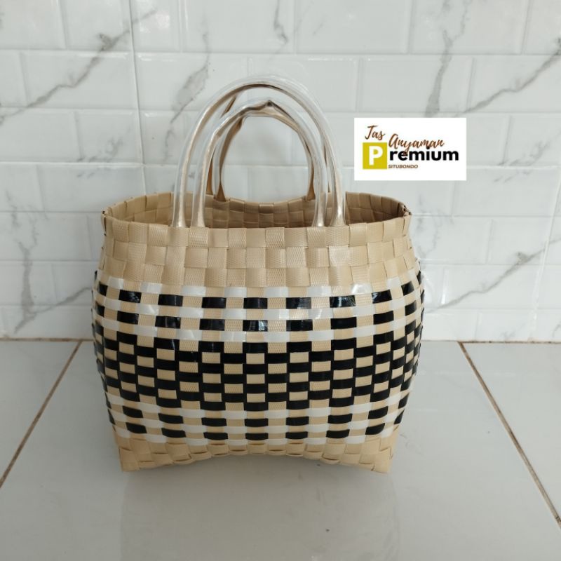 (UK 4 Sarung) Tanggung Oval (23x14x23cm) Tas Anyaman/Tas souvenir/Tas hajatan/Tas Belanja