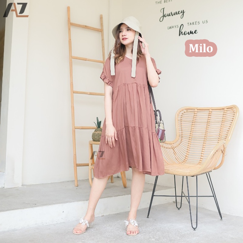 Dress Pendek Wanita Busui Rayon Premium / Baju Daster Busui Bumil Kekinian Resleting Depan Home Dress Ruffle Polos Pendek Selutut Wanita Modern Rayon Premium