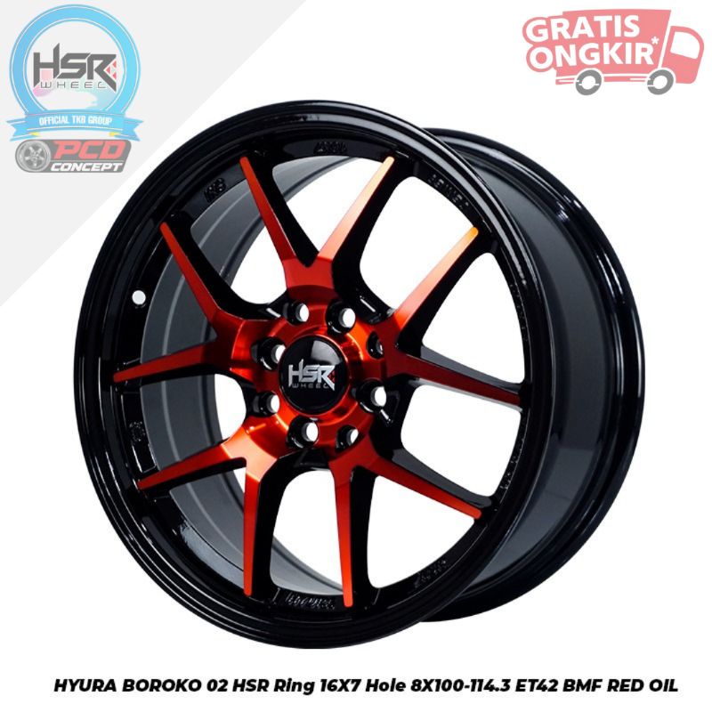 VELG MOBIL R16 MURAH PNP JAZZ,AVANZA,BRIO,CALYA R16 HSR HYURA BOROKO HITAM MERAH