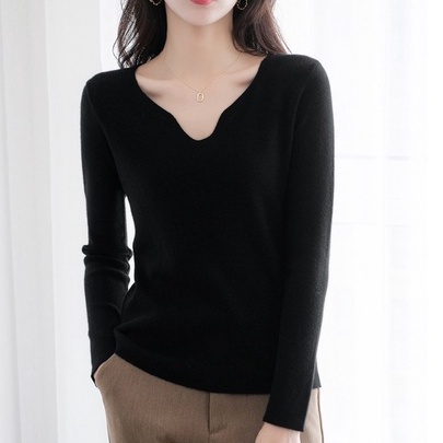 【Elegant】 Casual Long Sleeve Knit V Neck T-shirts 2259