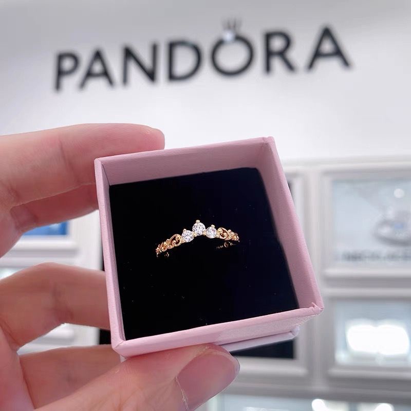 Pandora Cincin 925 Silver Cubic Zirconia Berlian 18K Warna Rose Gold Untuk Wanita