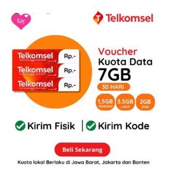 Voucher Kuota Internet Telkomsel 7GB Masa Aktif 30 Hari