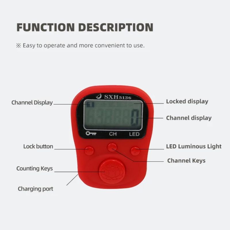 tasbih digital charger led 6 digit, 5 channels terbaru