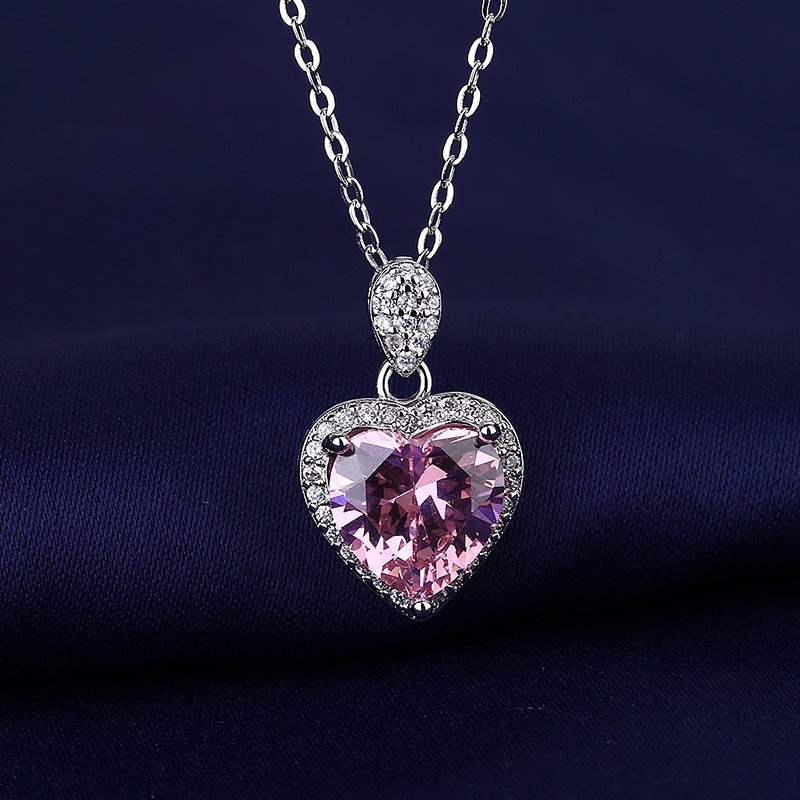 Pandora Kalung 925 Silver Cubic Zirconia Bentuk Hati Warna Pink Untuk Wanita