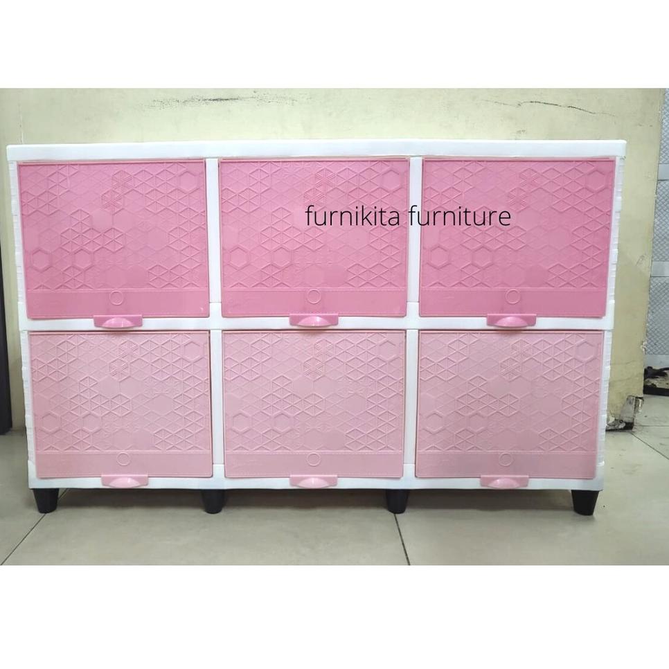 Terlaris LEMARI PLASTIK CLUB FLIP TRIPLE SUSUN 2 RAK SERBAGUNA - COKLAT UNGU PINK 99