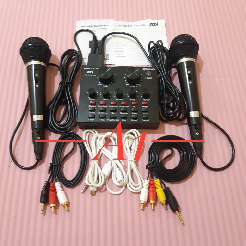 MIXER SALON ALAT KARAOKE RUMAH MOBIL STUDIO MIC DAN MIXER Soundcard v8s lengkap mixer karaoke dan Ta