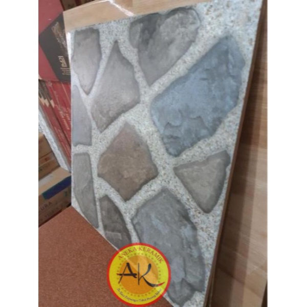 Keramik Lantai Teras Garasi Dinding Kasar Motif Batu Alam Timbul 40x40 Robson Grey