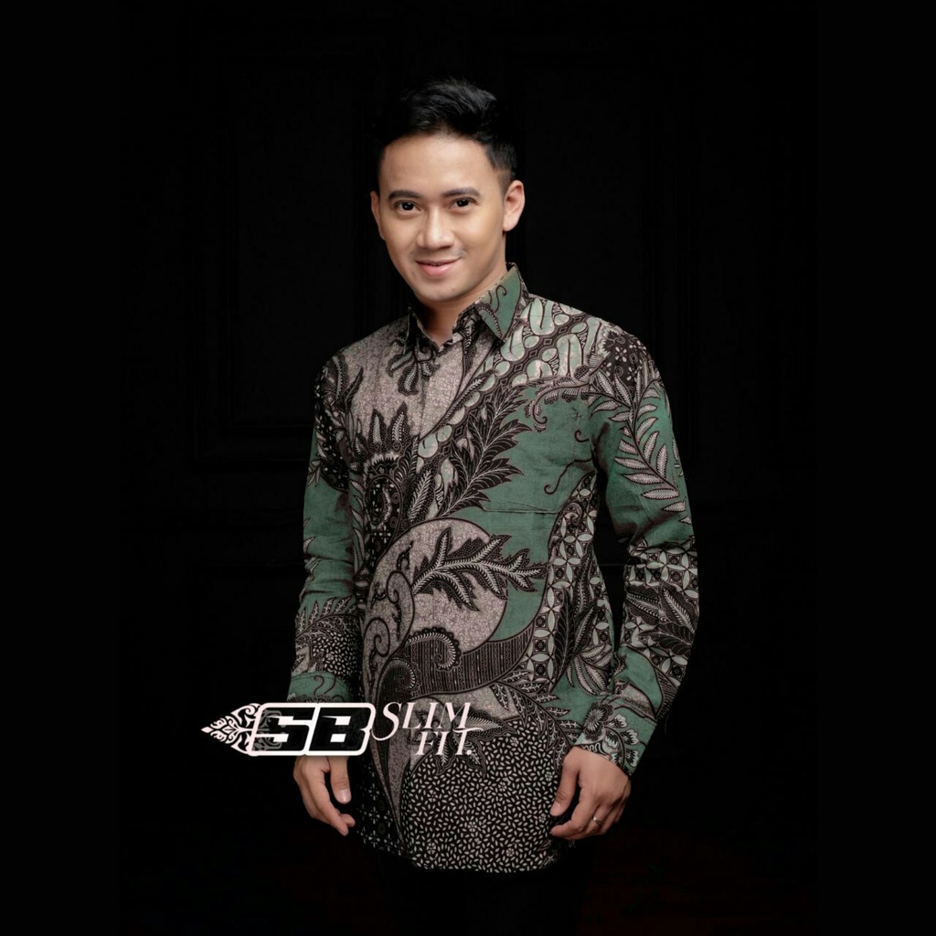 Atasan Kemeja Batik Pria Slim Fit Warna Hijau Ijo Toska Green Lengan Panjang Seragam Batik Pria Dewasa Hem Batik Pria Baju Batik Pria Modern Premium