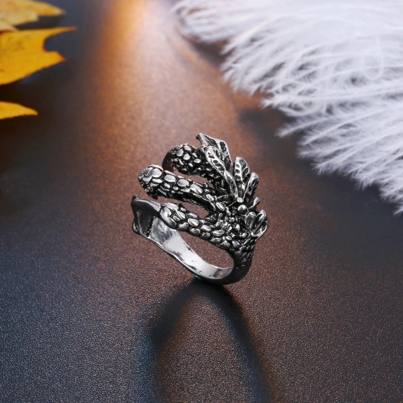 1pc Cincin Model Terbuka Bentuk Cakar Naga Bahan Logam Gaya Punk Retro Hip-Hop Rock Untuk Pria