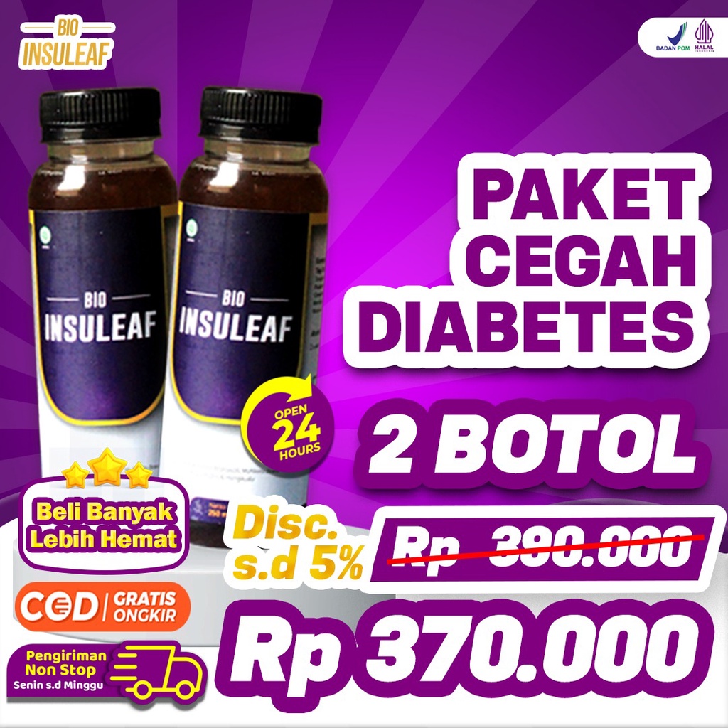 Bio Insuleaf Paket 2 - 100% Oiginal Turunkan Kolesterol Gula Darah Atasi Kencing Manis Disfungsi Ere-ksi Pria Diabetes Melitus Cegah Gagal Ginjal